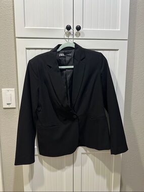 Zara Black Single-Button Tailored Blazer